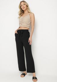 Born2be - Czarne Spodnie o Szerokim Kroju z Wiązaniem w Talii Saleniela. Okazja: na co dzień. Kolor: czarny. Długość: długie. Styl: klasyczny, casual #7
