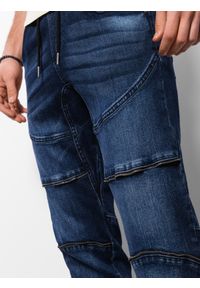 Ombre Clothing - Spodnie męskie marmurkowe JOGGERY z ozdobnymi przeszyciami - granatowe V1 OM-PADJ-0111 - XXL. Kolor: niebieski. Materiał: jeans, bawełna, elastan #6