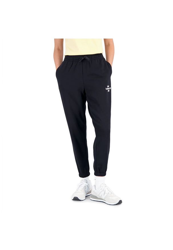 Spodnie New Balance WP31508BK - czarne. Kolor: czarny. Materiał: bawełna, dresówka, poliester