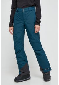columbia - Columbia spodnie kolor zielony. Kolor: turkusowy. Materiał: puch. Technologia: Omni-Heat (Columbia). Sezon: zima. Sport: narciarstwo, snowboard