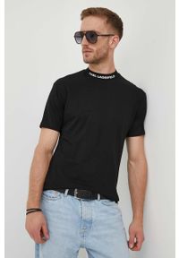 Karl Lagerfeld t-shirt bawełniany kolor czarny z nadrukiem. Kolor: czarny. Materiał: bawełna. Wzór: nadruk. Styl: klasyczny #1