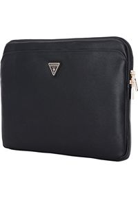 Etui Guess Grained Zipper Pocket Triangle Logo Sleeve 14'' czarny. Kolor: czarny. Materiał: skóra ekologiczna. Styl: klasyczny, elegancki