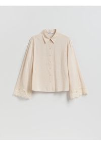 Reserved - Koszula z modalem - kremowy. Kolor: kremowy. Materiał: tkanina #1