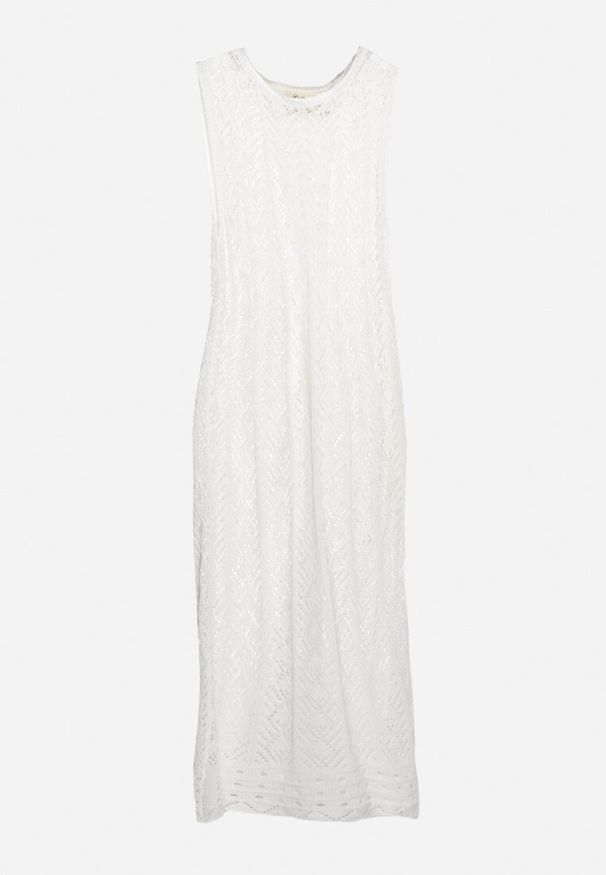 Born2be - Biała Ażurowa Tunika Boho bez Rękawów Kimalia. Okazja: na co dzień. Kolor: biały. Materiał: wiskoza. Długość rękawa: bez rękawów. Wzór: ażurowy. Styl: boho