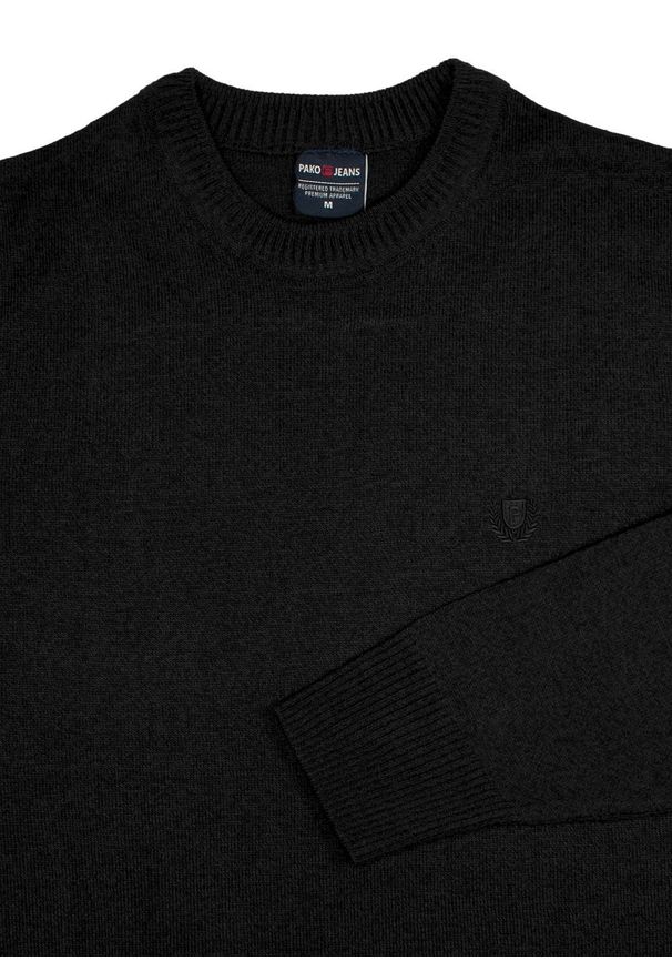Półgolf Czarny, Wysoki Okrągły Dekolt, Wełniany, Elegancki, Męski -Pako Jeans. Okazja: na spotkanie biznesowe, do pracy. Kolor: czarny. Materiał: akryl, wełna. Styl: elegancki