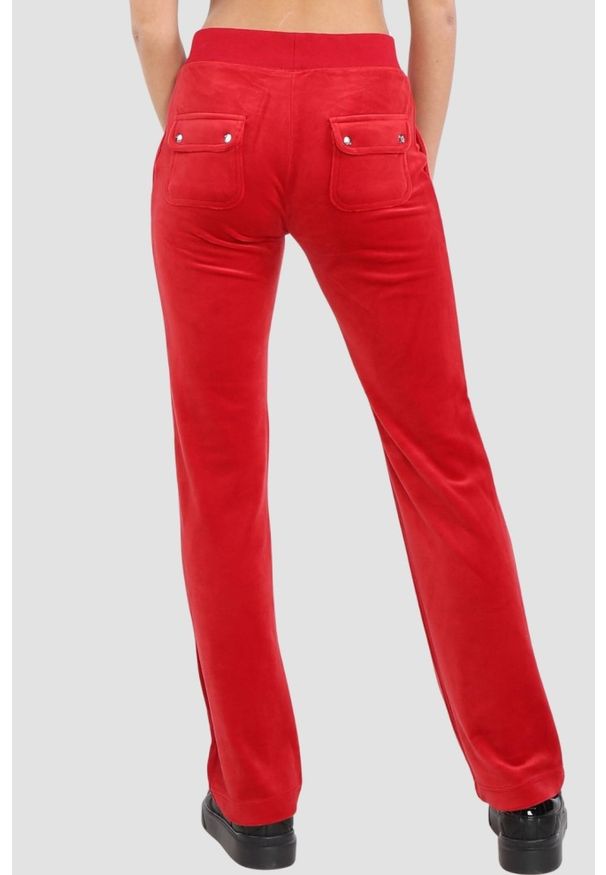 Juicy Couture - JUICY COUTURE Czerwone damskie spodnie welurowe Del Ray Pocket Pant, Rozmiar M. Kolor: czerwony. Materiał: welur