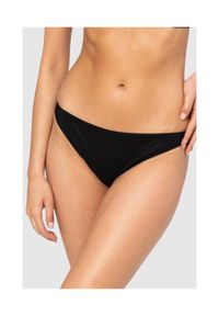 MOSCHINO Czarny dół od bikini ze złotym logo, Rozmiar S. Kolor: czarny. Wzór: nadruk
