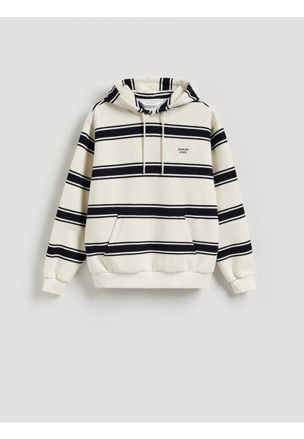 Reserved - Bluza z kapturem - złamana biel. Typ kołnierza: kaptur. Materiał: bawełna, dzianina