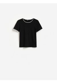 Reserved - T-shirt z dodatkiem modalu - czarny. Kolor: czarny. Materiał: bawełna, dzianina