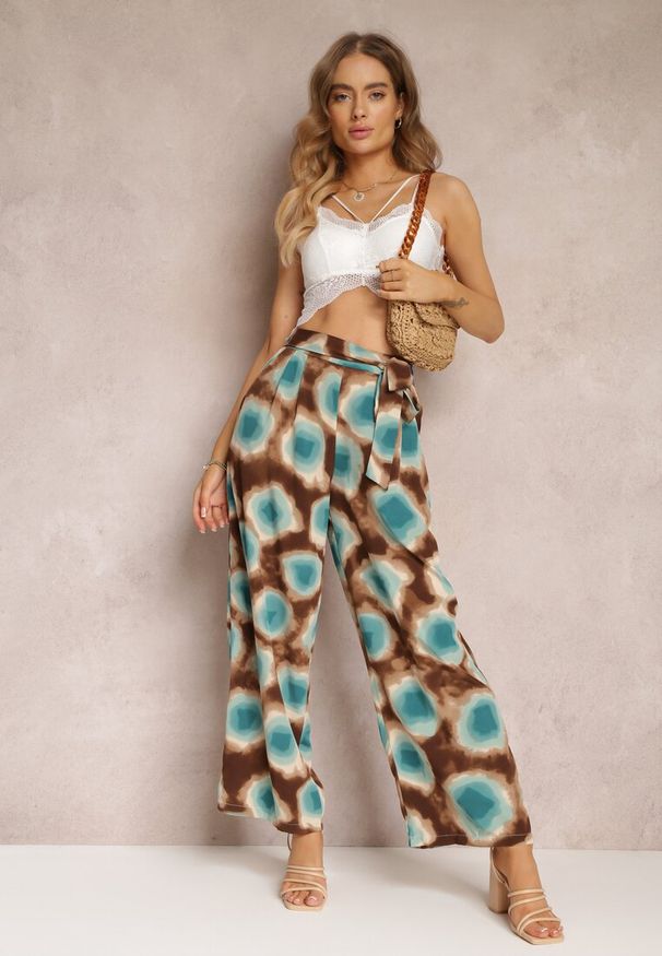 Renee - Miętowe Spodnie Laomethylia. Stan: podwyższony. Kolor: miętowy. Długość: długie. Wzór: kolorowy. Sezon: lato