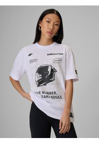 4f - 4F T-shirt loose z nadrukiem uniseks 4F x Drift Masters - biały S. Okazja: na co dzień. Kolor: biały. Materiał: bawełna, dzianina. Wzór: nadruk. Styl: street, casual, sportowy #2