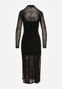 Renee - Czarna Koktajlowa Sukienka z Wiskozą w Welurowe Kwiaty Amette. Kolor: czarny. Materiał: wiskoza, welur. Długość rękawa: na ramiączkach. Wzór: kwiaty. Styl: wizytowy #6