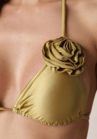 Born2be - Zielone Klasyczne Bikini Wiązany Biustonosz z Kwiatową Aplikacją i Figi Oridanea. Kolor: zielony. Wzór: kwiaty, aplikacja #4