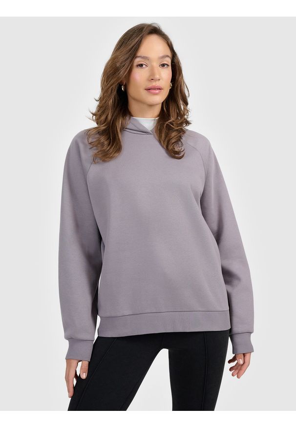 4f - 4F Bluza dresowa nierozpinana z kapturem damska - szara XL. Okazja: na co dzień. Typ kołnierza: kaptur. Kolor: szary. Materiał: dresówka. Styl: klasyczny, casual, sportowy