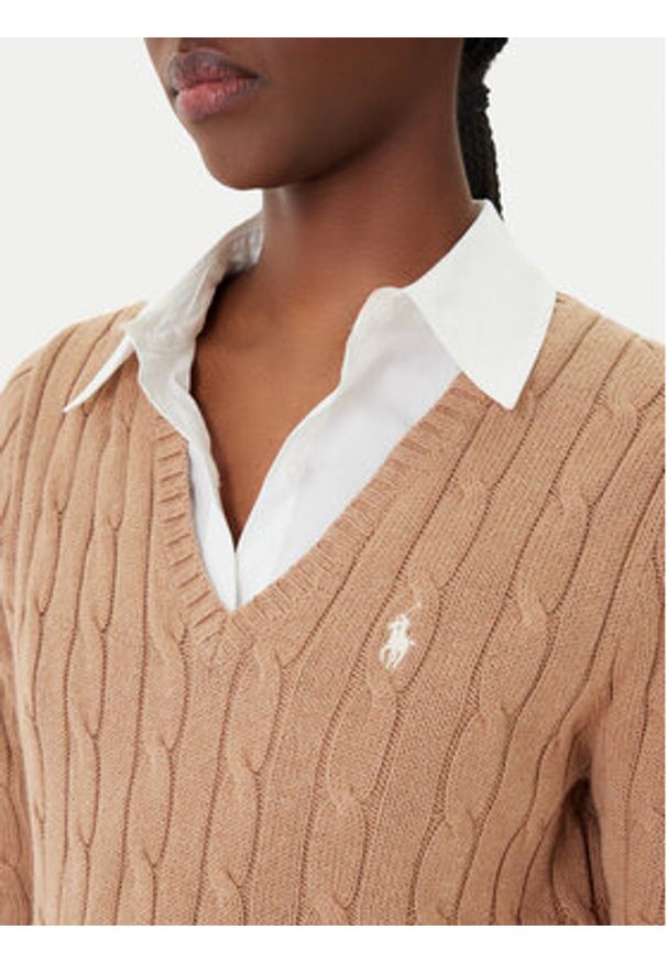 Polo Ralph Lauren Sweter 211B16797001 Beżowy Slim Fit. Typ kołnierza: polo. Kolor: beżowy. Materiał: bawełna