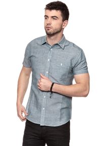 Wrangler - KOSZULA MĘSKA KRÓTKI RĘKAW WRANGLER S/S 1PKT SHIRT OCEAN TEAL W5916LPDP. Materiał: materiał. Długość rękawa: krótki rękaw. Długość: krótkie. Wzór: melanż #5