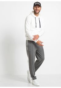 bonprix - Bluza z kapturem z czystej bawełny. Typ kołnierza: kaptur. Kolor: biały. Materiał: bawełna. Wzór: prążki #3