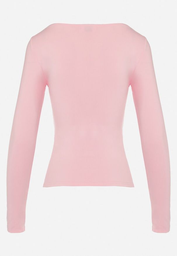 Born2be - Różowa Bluzka Ozdobiona Modnym Marszczeniem Arelissa. Kolor: różowy. Materiał: materiał. Długość rękawa: długi rękaw. Długość: długie. Wzór: aplikacja