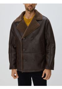 Reserved - Kurtka sherpa z kołnierzem - ciemnobrązowy. Kolor: brązowy. Materiał: tkanina #1