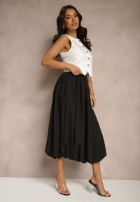 Renee - Czarna Spódnica z Wiskozą o Kroju Bombki Ennavin. Okazja: na co dzień. Kolor: czarny. Materiał: wiskoza. Styl: elegancki, casual #5