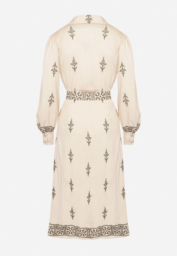 Born2be - Beżowa Wiskozowa Sukienka Koszulowa Szmizjerka z Paskiem Telandora. Okazja: na co dzień. Typ kołnierza: kołnierzyk klasyczny. Kolor: beżowy. Materiał: wiskoza. Długość rękawa: długi rękaw. Typ sukienki: koszulowe, szmizjerki. Styl: casual, elegancki, klasyczny