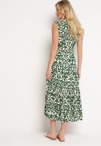 Born2be - Zielona Wiskozowa Sukienka z Gumką w Pasie Zapinana na Guziki z Materiałowym Paskiem Giselia. Okazja: na co dzień. Typ kołnierza: dekolt w serek. Kolor: zielony. Materiał: materiał, wiskoza. Długość rękawa: krótki rękaw. Styl: casual, elegancki #5