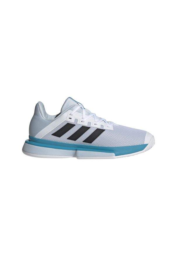 Adidas - Buty TENIS SOLEMATCH Bounce męskie na każdą nawierzchnię. Kolor: niebieski, biały, wielokolorowy. Szerokość cholewki: normalna. Sport: tenis