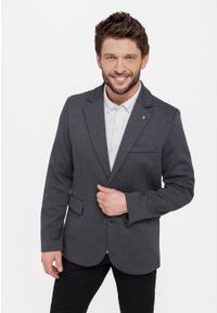 Volcano - Marynarka casual JB-ANTON. Okazja: na co dzień. Kolor: szary. Materiał: materiał, dzianina. Wzór: melanż. Styl: casual