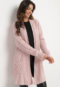 Born2be - Różowy Długi Nierozpinany Kardigan z Tłoczeniem Vaithnia. Okazja: na spotkanie biznesowe, na co dzień. Kolor: różowy. Materiał: jeans. Długość: długie. Styl: casual, elegancki, biznesowy #6