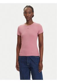 Tommy Jeans T-Shirt Essential DW0DW17383 Różowy Slim Fit. Kolor: różowy. Materiał: bawełna
