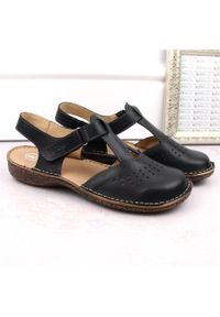 Skórzane komfortowe sandały damskie pełne czarne Helios 128.011. Kolor: czarny. Materiał: skóra #2