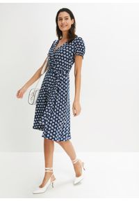 bonprix - Sukienka z dżerseju z mieszanki wiskozy. Kolor: niebieski. Materiał: jersey, wiskoza. Wzór: nadruk. Typ sukienki: dopasowane #1