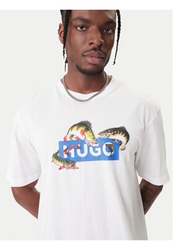 Hugo - HUGO T-Shirt Nalotrix 50554349 Biały Regular Fit. Kolor: biały. Materiał: bawełna