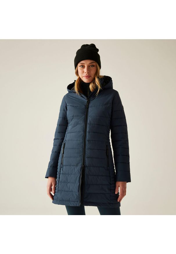 Regatta - Płaszcz damski zimowy ocieplany Andria. Kolor: niebieski. Materiał: puch, syntetyk. Sezon: zima. Sport: turystyka piesza