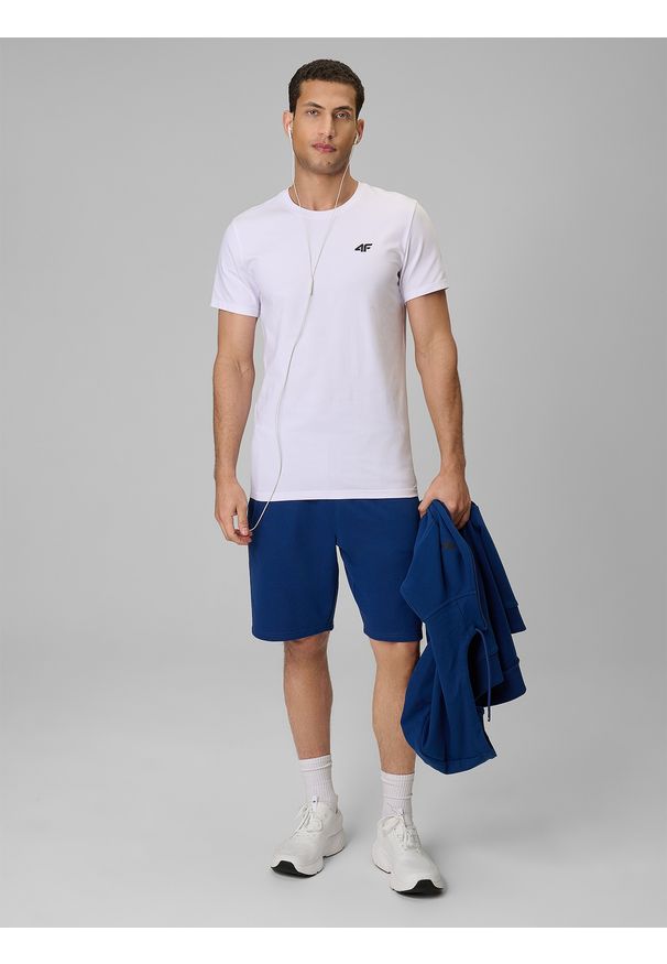 4f - 4F T-shirt slim gładki męski - biały L. Okazja: na co dzień. Kolor: biały. Materiał: dzianina, materiał, bawełna. Wzór: gładki. Styl: casual