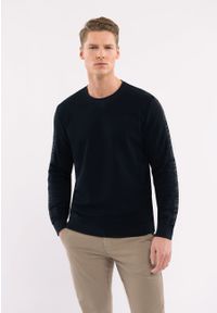 Volcano - Bluza bez kaptura B-DREK. Typ kołnierza: bez kaptura. Kolor: niebieski. Materiał: włókno, wiskoza, bawełna, materiał. Wzór: gładki, aplikacja, napisy. Styl: klasyczny