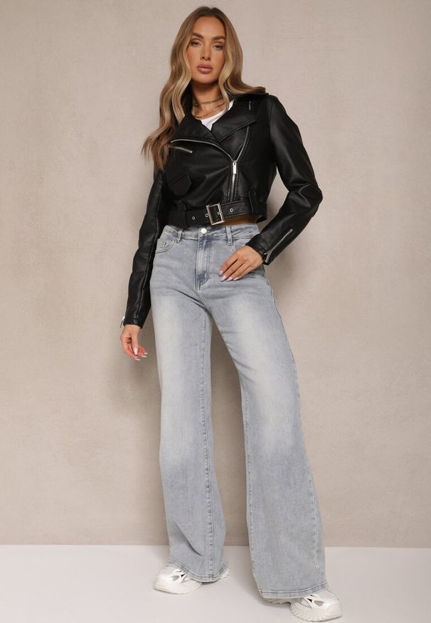 Renee - Jasnoniebieskie Bawełniane Jeansy o Szerokim Kroju High Waist Davitra. Okazja: na co dzień. Stan: podwyższony. Kolor: niebieski. Sezon: lato, wiosna. Styl: casual
