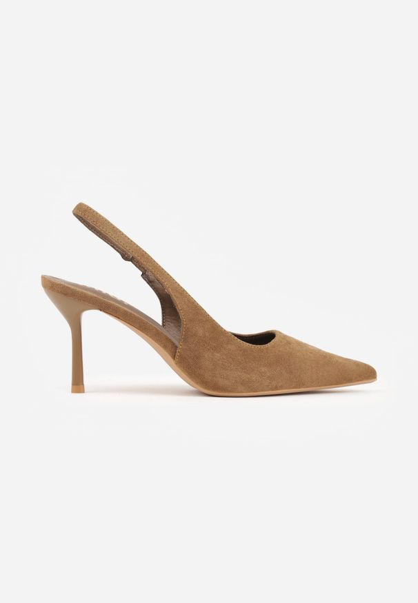 Renee - Zielone Sandały Slingback na Szpilce z Imitacji Zamszu Carilona. Kolor: zielony. Materiał: zamsz. Obcas: na szpilce. Styl: elegancki, wizytowy
