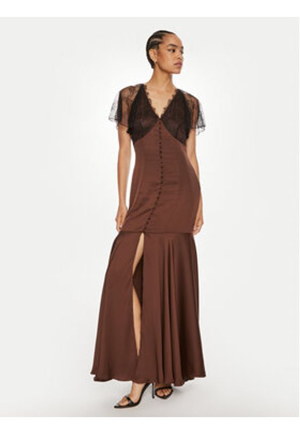 ROTATE Sukienka wieczorowa Nolara 1127042910 Brązowy Slim Fit. Kolor: brązowy. Materiał: syntetyk. Styl: wizytowy
