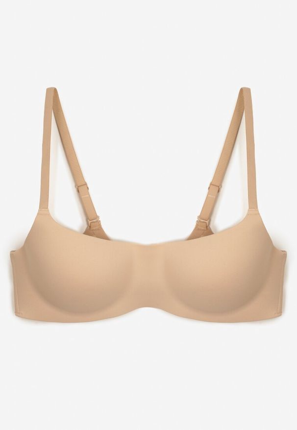 Renee - Beżowy Biustonosz Full Cup na Ramiączkach z Regulacją Mericcia. Kolor: beżowy. Materiał: jeans
