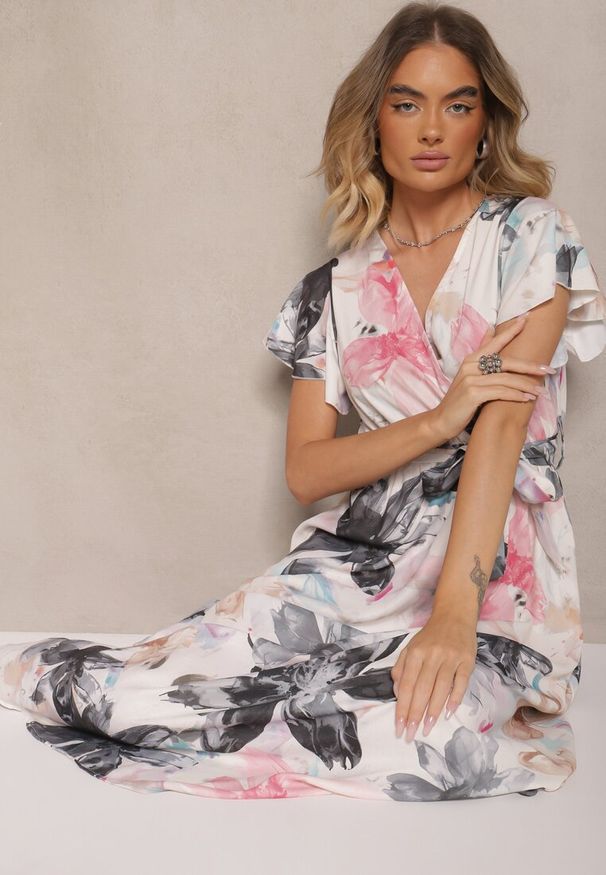 Renee - Biało-Czarna Kopertowa Sukienka z Wiązanym Paskiem w Kwiatowy Wzór Redellira. Okazja: na co dzień. Typ kołnierza: dekolt w kształcie V. Kolor: czarny. Wzór: kwiaty. Typ sukienki: kopertowe. Styl: klasyczny, casual