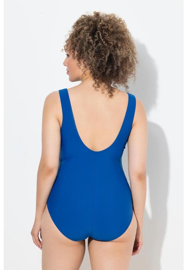 ULLA POPKEN - Damskie Strój kąpielowy lamówka bez miękkich miseczek okrągły dekolt. Kolekcja: plus size. Kolor: niebieski. Materiał: poliamid, poliester, materiał, elastan