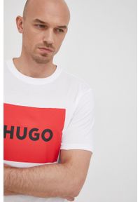Hugo - HUGO t-shirt bawełniany 50467952 kolor biały z nadrukiem. Kolor: biały. Materiał: bawełna. Wzór: nadruk #5