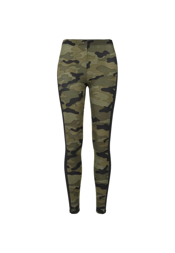 Urban Classics - Damskie Legginsy W Prążki Camo. Kolor: brązowy, zielony, wielokolorowy. Wzór: prążki. Sport: turystyka piesza