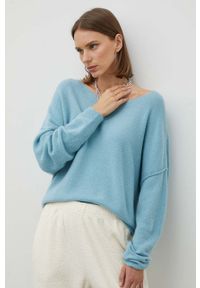 AMERICAN VINTAGE - American Vintage sweter z domieszką wełny damski kolor niebieski lekki. Kolor: niebieski. Materiał: wełna. Długość rękawa: długi rękaw. Długość: długie. Wzór: gładki. Styl: vintage #1