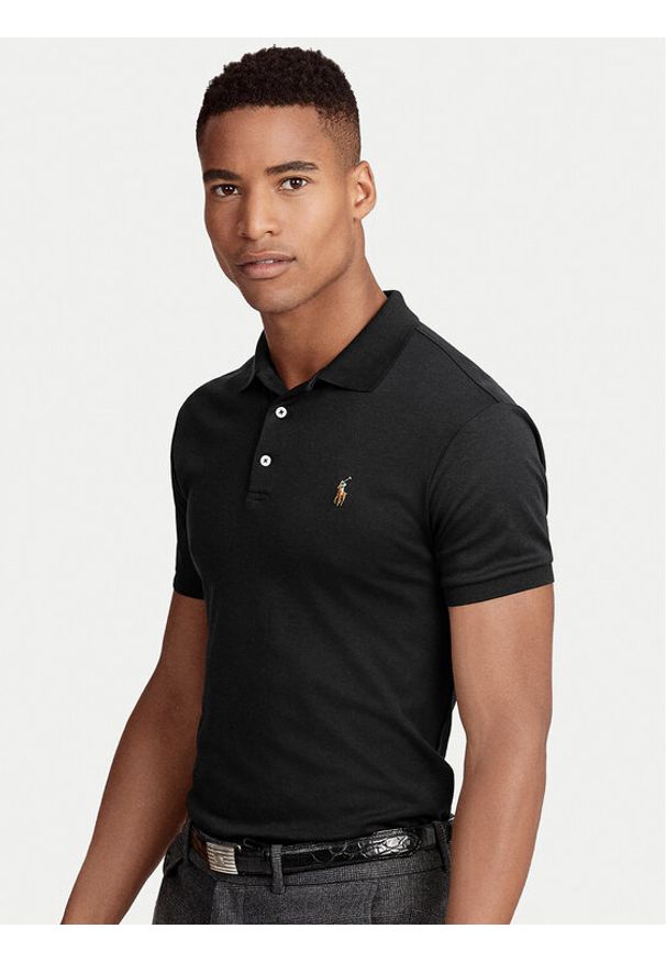 Polo Ralph Lauren Polo Ssl-Knt 710685514002 Czarny Slim Fit. Typ kołnierza: polo. Kolor: czarny. Materiał: bawełna