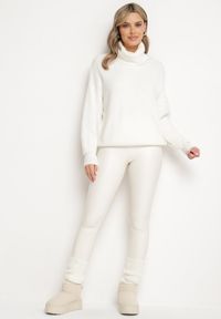 Born2be - Białe Legginsy z Ekoskóry Ocieplane z Efektem Push-Up Labrisa. Okazja: na co dzień. Stan: podwyższony. Kolor: biały. Materiał: materiał. Styl: elegancki, casual #3
