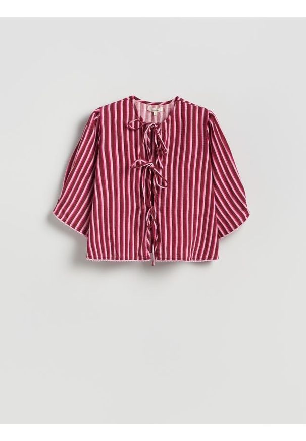 Reserved - Bluzka w paski - czerwony. Kolor: czerwony. Materiał: tkanina, bawełna. Wzór: paski