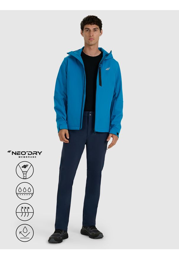 4f - 4F Kurtka softshell wiatroodporna membrana 8000 męska - niebieska L. Kolor: niebieski. Materiał: softshell. Technologia: Primaloft. Sport: wspinaczka, turystyka piesza