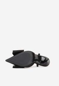 Renee - Czarne Sandały Satynowe na Szpilce Slingback Ozdobione Kokardą Daemoris. Okazja: na imprezę. Zapięcie: sprzączka. Kolor: czarny. Materiał: satyna. Wzór: aplikacja. Obcas: na szpilce. Styl: elegancki #2